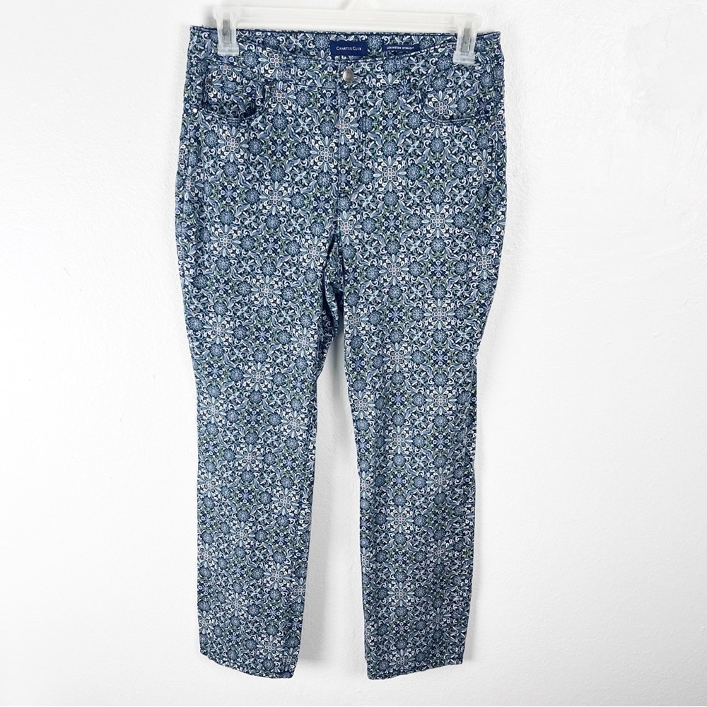 CHARTER CLUB Lexington Straight High Rise Floral Five Pockets Jeans 12 Boho